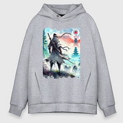 Толстовка оверсайз мужская Warrior samurai - ai art watercolor, цвет: меланж