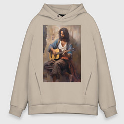 Толстовка оверсайз мужская Моряк гитарист, цвет: миндальный