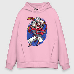 Толстовка оверсайз мужская Клинок рассекающий демонов Акадза Даки Высшие Луны, цвет: светло-розовый
