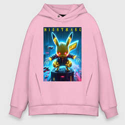 Толстовка оверсайз мужская Cyber Pikachu - neon glow ai art, цвет: светло-розовый