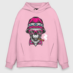 Толстовка оверсайз мужская Череп в панаме, цвет: светло-розовый