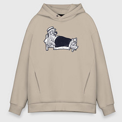 Толстовка оверсайз мужская Волк бабушка из сказки Красная шапочка, цвет: миндальный