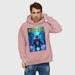 Толстовка оверсайз мужская Cyber terrible Pikachu - neon glow, цвет: пыльно-розовый — фото 2