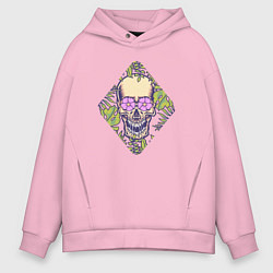 Толстовка оверсайз мужская Flowers mad skull, цвет: светло-розовый