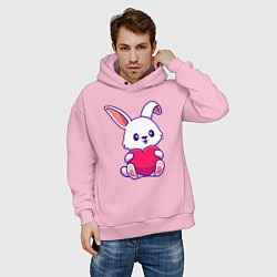 Толстовка оверсайз мужская Heart rabbit, цвет: светло-розовый — фото 2