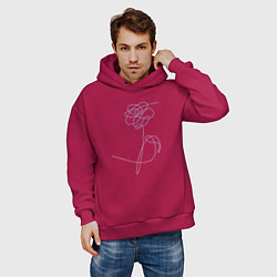 Толстовка оверсайз мужская BTS Flowers, цвет: маджента — фото 2