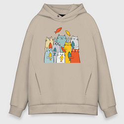 Толстовка оверсайз мужская Коты и рыбы, цвет: миндальный