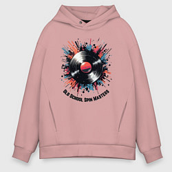 Толстовка оверсайз мужская Стрит-арт: виниловая Пластинка, цвет: пыльно-розовый