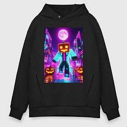 Толстовка оверсайз мужская Neon halloween and Minecraft - collaboration, цвет: черный
