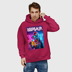Толстовка оверсайз мужская Cyber beersaur - neon glow, цвет: маджента — фото 2