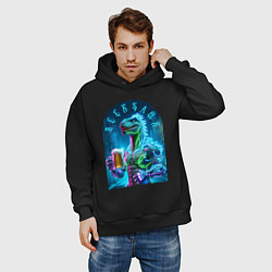 Толстовка оверсайз мужская Neon beersaur - ai art fantasy, цвет: черный — фото 2