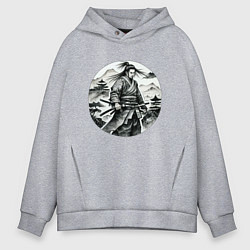 Толстовка оверсайз мужская Самурай графика, цвет: меланж