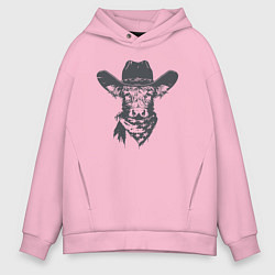 Толстовка оверсайз мужская Корова ковбой, цвет: светло-розовый