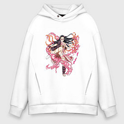 Толстовка оверсайз мужская Красивая боевая Незуко - Demon slayer, цвет: белый