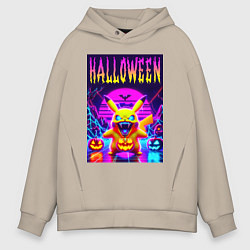 Толстовка оверсайз мужская Pikachu - halloween vaporwave, цвет: миндальный