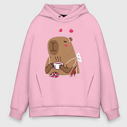 Толстовка оверсайз мужская Капибара с шоколадкой, цвет: светло-розовый