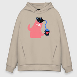 Толстовка оверсайз мужская Чаепитие у мишки, цвет: миндальный