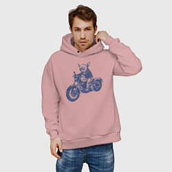 Толстовка оверсайз мужская Той-терьер байкер на мотоцикле чоппере, цвет: пыльно-розовый — фото 2