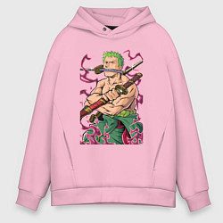 Толстовка оверсайз мужская Ван-пис Зоро пират, цвет: светло-розовый