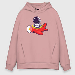 Толстовка оверсайз мужская Космонавт в самолёте, цвет: пыльно-розовый