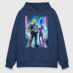 Толстовка оверсайз мужская Marge and Homer in the pouring rain - cyberpunk, цвет: тёмно-синий