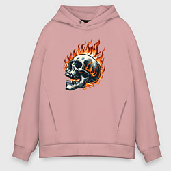 Толстовка оверсайз мужская Череп в огне, цвет: пыльно-розовый