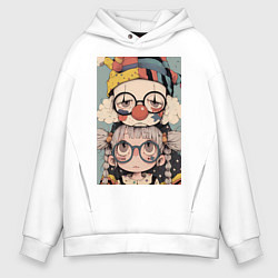 Толстовка оверсайз мужская Клоун с девочкой арт, цвет: белый