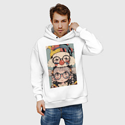 Толстовка оверсайз мужская Клоун с девочкой арт, цвет: белый — фото 2