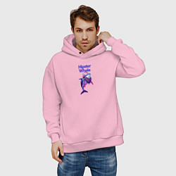 Толстовка оверсайз мужская Hipster whale, цвет: светло-розовый — фото 2