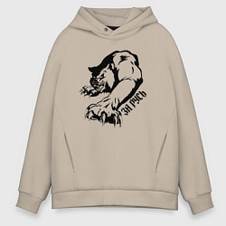 Толстовка оверсайз мужская Медведь воин - за Русь, цвет: миндальный