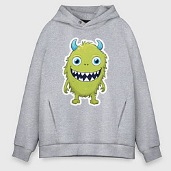 Толстовка оверсайз мужская Смешной зеленый монстрик, цвет: меланж