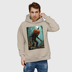 Толстовка оверсайз мужская Тыквенный монстр, цвет: миндальный — фото 2