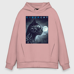 Толстовка оверсайз мужская Cyber black cat - ai art fantasy, цвет: пыльно-розовый