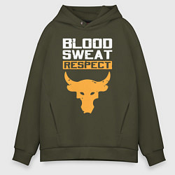 Толстовка оверсайз мужская Blood sweet respect logo, цвет: хаки
