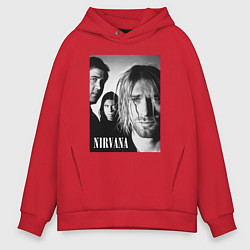 Толстовка оверсайз мужская Nirvana rock band black, цвет: красный