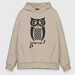 Толстовка оверсайз мужская Сова на веточке, цвет: миндальный