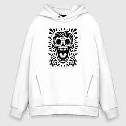 Толстовка оверсайз мужская Татуировка смеющегося черепа, цвет: белый