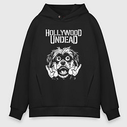 Толстовка оверсайз мужская Hollywood Undead rock dog, цвет: черный