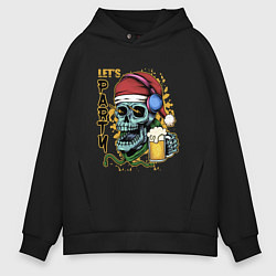 Толстовка оверсайз мужская Skull Santa, цвет: черный