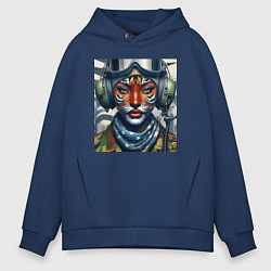 Толстовка оверсайз мужская Tigress girl military pilot, цвет: тёмно-синий