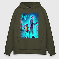 Толстовка оверсайз мужская Rick and Morty - neon glow, цвет: хаки