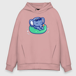 Толстовка оверсайз мужская Слоник в бассейн, цвет: пыльно-розовый