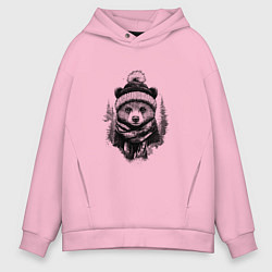 Толстовка оверсайз мужская Мишка в шапке с помпоном, цвет: светло-розовый