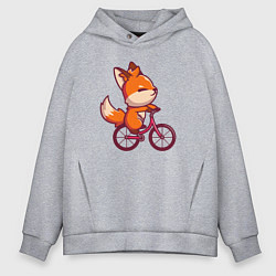 Толстовка оверсайз мужская Лисичка на велике, цвет: меланж