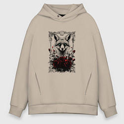 Толстовка оверсайз мужская Лис с красными розами, цвет: миндальный