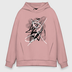 Толстовка оверсайз мужская Абстрактные неразборчивые каракули, цвет: пыльно-розовый