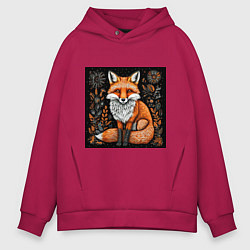 Толстовка оверсайз мужская Лиса в ночном лесу, цвет: маджента