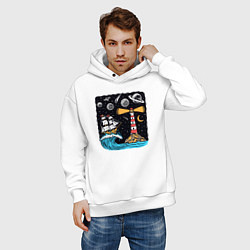 Толстовка оверсайз мужская Маяк и парусник, цвет: белый — фото 2