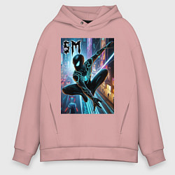 Толстовка оверсайз мужская Neon Spider-man - ai art fantasy, цвет: пыльно-розовый