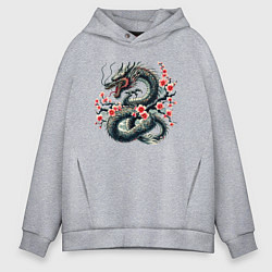 Толстовка оверсайз мужская Japanese dragon and sakura - irezumi, цвет: меланж